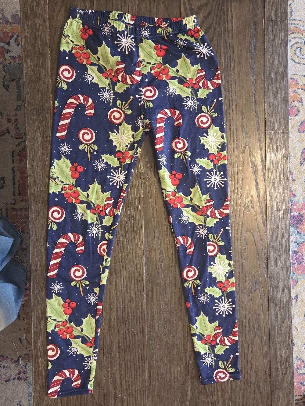Holiday Candy Cane Print Navy Leggings